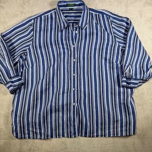 Lauren Ralph Lauren 100% Linen Striped Button Down Shirt Blue White Womens 3X